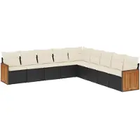 vidaXL 9-tlg. Garten-Sofagarnitur mit Kissen Schwarz Poly Rattan