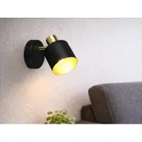Meine Wunschleuchte Retro Wandstrahler Schwarz Gold mit Schalter, kleine Wandleuchte innen Höhe 17cm