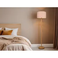 Meine Wunschleuchte Große LED Stehlampe Holzlampe mit Stoffschirm für Wohnzimmer hinter Sofa & Flur