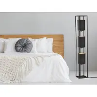 Meine Wunschleuchte Stehlampe 3flammig Schwarz Stoffschirme innen Gold mit LED dimmbar - Höhe 130cm