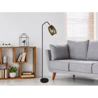 Meine Wunschleuchte Stehlampe schmal aus Metall Schwarz Gold, Schirm mit Dekorstanzung inkl. E27 LED