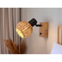 Meine Wunschleuchte Wandstrahler innen 1 flammig Holzlampe mit Rattanschirm Natur Treppenbeleuchtung