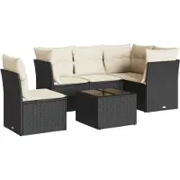 vidaXL 6-tlg. Garten-Sofagarnitur mit Kissen Schwarz Poly Rattan