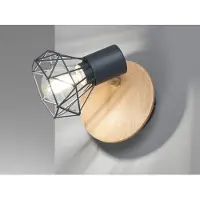 Meine Wunschleuchte LED Wandstrahler Grau / Holz mit Schalter, Gitterlampe schwenkbar, Breite 11cm