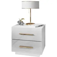 Lookway NACHTTISCH LINA LUX mit Griffen und Hochglanzplatte, LED – Griffe: Gold-Chrom