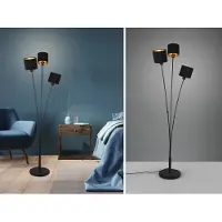 Meine Wunschleuchte Stehleuchte 3-flammig Stoffschirme Schwarz Gold inkl. E14 LEDs, Höhe 150cm