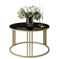 Lookway Runder Couchtisch LORI GLASS mit goldenem Gestell