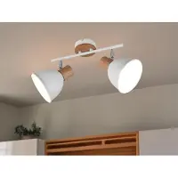 Meine Wunschleuchte Retro LED Deckenstrahler 2-flammig Metall in Weiß & Holzoptik Flurlampe, B: 49cm