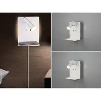Meine Wunschleuchte 2er Set LED Wandleuchten mit Schalter, Stecker, Ablage und USB Ladefunktion Weiß