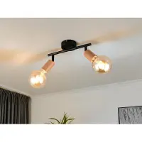 Meine Wunschleuchte LED Deckenstrahler 2-flammig Deckenspots Metall in Schwarz & Holzoptik, B: 35cm