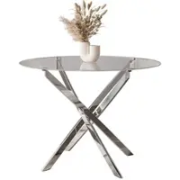 Lookway Runder Tisch BEIRA 90 cm Glasplatte, Beine Chrom