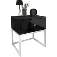 Lookway NACHTTISCH BLANCO LOFT Schwarz Hochglanz auf weißem Gestell Kristallgriff