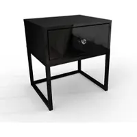 Lookway NACHTTISCH BLANCO LOFT Schwarz Hochglanz aun Schwarzenem Gestell Kristallgriff