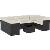 vidaXL 10-tlg. Garten-Sofagarnitur mit Kissen Schwarz Poly Rattan