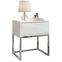 Lookway NACHTTISCH BLANCO GLAMOUR Weiß Hochglanz auf verchromtem Gestell PUSH OPEN