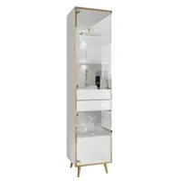 Lookway VITRINE AURORA in Weiß hochglanz mit LED-Beleuchtung mit schräge Goldchrom Fuße