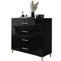 Lookway KOMMODE LINA GOLD mit goldenen Griffen und Beinen Schwarzer Glanz LED