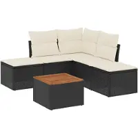 vidaXL 6-tlg. Garten-Sofagarnitur mit Kissen Schwarz Poly Rattan