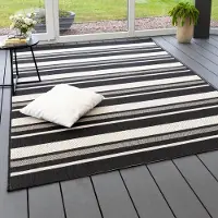 Steffensmeier In- und Outdoor Teppich Bergen Küche Balkon Garten Flur, wasserfest, Kunststoff, Streifen Schwarz, Größe: 120x170 cm