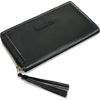 ROYALZ "Iris" Vintage Geldbeutel Damen Groß Leder Portemonnaie 12 Kartenfächer RFID Blocker Echtleder XXL Brieftasche Portmonee lang flach Geldbörse viele Fächer