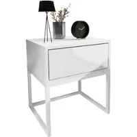 Lookway NACHTTISCH BLANCO LOFT Weiß Hochglanz auf weißem Gestell PUSH OPEN