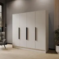 COLLECTIFY24 Glatter Drehtürenschrank 200 cm Mila 2 mit Metallgriffen, 4-türiger Kleiderschrank, Schrank mit Einlegeböden und Kleiderstange, Farbe: Kaschmir, Breite: 200 cm, Grifffarbe: Schwarz