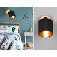 Meine Wunschleuchte LED Wandspot mit Stoff Lampenschirm in Schwarz/Gold - schwenkbarer Wandstrahler