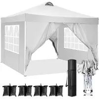 SANOPY Pavillon, 3x3m Pop Up Faltpavillon, Spitzpavillon mit 4 abnehmbaren Seitenwänden, Wasserdicht&UV-Schutz 50+, Höhenverstellbar,inkl. Tasche, weiß