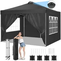 SANOPY Pavillon 3x3 Wasserdicht Stabil Winterfest, Faltpavillon mit 4 Seitenwänden,UV-Schutz 50+ Gartenzelt Partyzelt, Gartenpavillon für Garten Party Markt