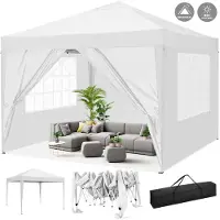 SANOPY Faltpavillon 3x3m Pop Up Pavillon Faltbar mit 4 Seitenwänden, wasserdicht,UV-Schutz 50+ Gartenzelt Partyzelt, Gartenpavillon,inkl .Tasche, weiß