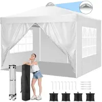 SANOPY Faltpavillon 3x3m Pop Up Pavillon Faltbar mit 4 Seitenwänden,Wasserdicht,UV-Schutz 50+ Gartenzelt Partyzelt,Gartenpavillon für Garten Party Markt
