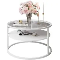 Lookway Runder Couchtisch CIRI GLASS mit Ablage