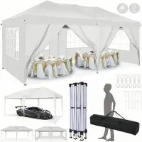 SANOPY Faltpavillon 3X6m Wasserdicht Stabil Pavillon, Partyzelt Faltbar mit 6 Seitenteilen,Upgrade-Hochdach und Tragetasche, Gartenpavillon, UV 50+, Weiß