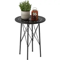 Homu & Co. Gartentisch – Terrassentisch – Runder Beistelltisch – Metalltisch – Balkontisch – Couchtisch – Verstellbare Beine – 40 x 40 x 50 cm – Schwarz