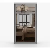 INTER-M Schwebetürenschrank Kleiderschrank Schrank KIOTO M 120 cm Grau mit Spiegel, 2-türig, Schlafzimmer