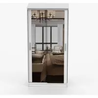 INTER-M Schwebetürenschrank Kleiderschrank KIOTO M 100 cm Weiß mit Spiegel, 2-türig, Schlafzimmerschrank