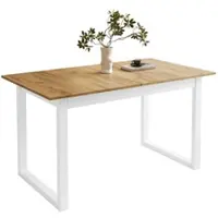 Lookway ARTON II ausziehbarer Tisch 140 cm, Weiße Metalbeine U, Tischplatte Farbe: Craft Gold Eiche