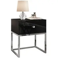 Lookway NACHTTISCH BLANCO GLAMOUR Schwarz Hochglanz auf verchromtem Gestell Kristallgriff