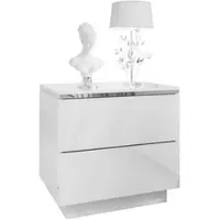 Lookway NACHTTISCH AURORA II SILVER Hochglanz Weiß mit LED-Beleuchtung – mit Sockel