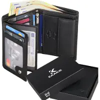 EAAKIE Leder Geldbörse Herren Portemonnaie RFID Hochformat Geldbeutel Echtleder (9900) Schwarz
