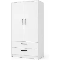 Stylmeble24 Kleiderschrank 2-türig mit 2 Schubladen – 90 cm Weiß Matt