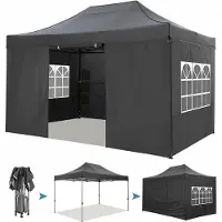 SANOPY Faltpavillon Pavillons & Partyzelte 3x4,5m, Festzelt Gartenpavillon für Garten Terrasse Feier Party, Wasserdicht & UV-Schutz mit 4 Seitenteilen , 12 Heringe & 4 Seile & 1 Tragetasche, Schwarz