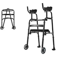 Debuy Rollator mit Armlehnen, faltbar, höhenverstellbar, bis 135kg belastbar, leichter Gehwagen für Senioren, Ohne Sitz
