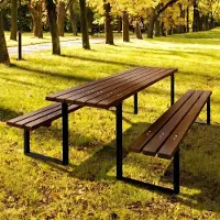TW REKORD REKORD Atlas Palisander Massiver Picknicktisch Parktisch Sitzgruppe Holz Stahl 170x169x75cm Stabiler Gartentisch Bänke 6-8 Personen Wetterfest