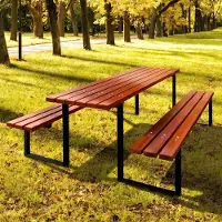 TW REKORD REKORD Atlas Mahagoni Massiver Picknicktisch Parktisch Sitzgruppe Holz Stahl 170x169x75cm Stabiler Gartentisch Bänke 6-8 Personen Wetterfest
