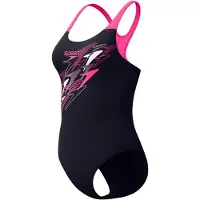 Speedo Badeanzug "Medley Medalist", Damen, Gr. 44, N-Gr, schwarz (blk, pnk), Obermaterial: 100% Polyester, Badeanzüge Badeanzug, für aktives Schwimmen geeignet, Endurance+ Material, Medalist-Rücken