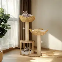 Bingopaw WISFOR Kratzbaum Katzenbaum 99cm Kletterbaum mit Katzenhöhlen und Katzenkorb, 60x40x99cm