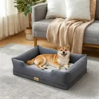 Bingopaw WISFOR Hundebett Hundesofa Hundekissen, erhöhte Ränder, wasserfest waschbar Bezug abnehmbar L: 94,5 x 67 x 19,5 cm, Grau