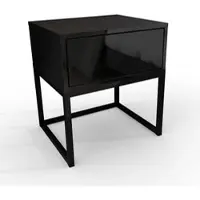 Lookway NACHTTISCH BLANCO LOFT Schwarz Hochglanz auf schwarzem Gestell