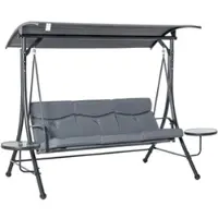 MODFU Hollywoodschaukel 3-Sitzer aus Stahl in Grau, mit verstellbarem Sonnendach, 271x125x177 cm